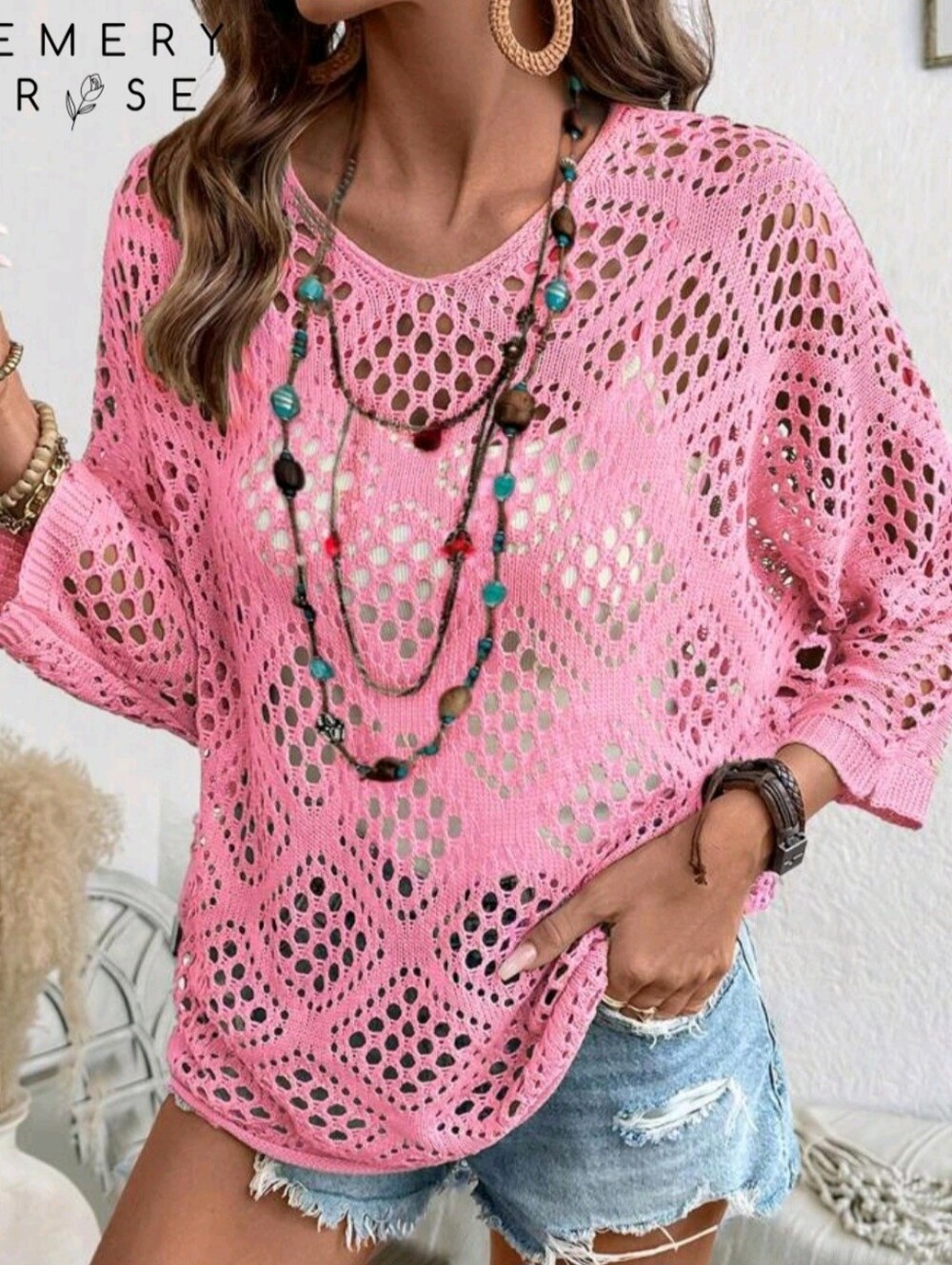 ❣️4 For $20❣️ Pink Openwork Knit Sweater - Women